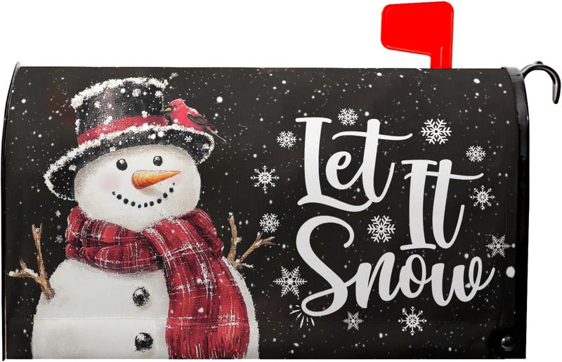 Anyako Snowflakes Mailbox Covers Magnetic Standard Size 18" X 21",Winter Cute Snowman Black Mailbox Wraps Post Letter Christmas Box Cover for Holiday Garden Yard Decor - Image 1